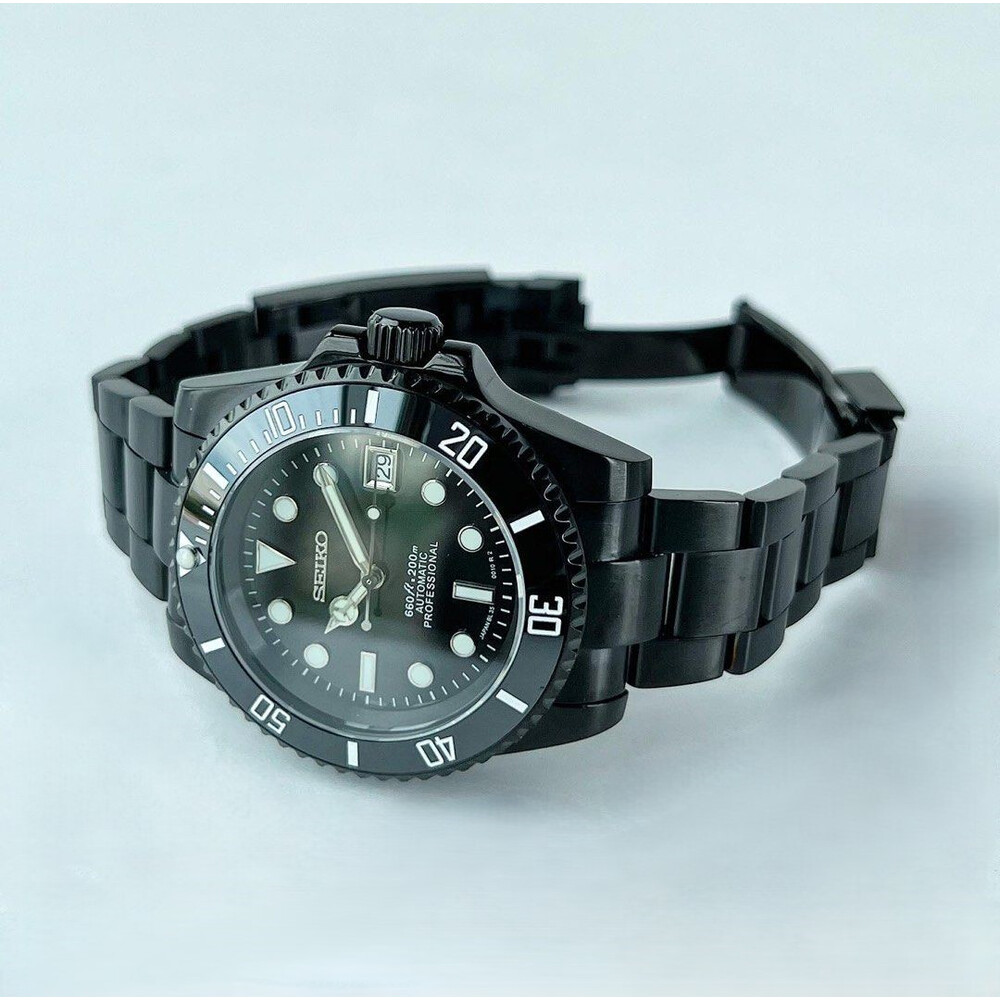 Custom Seiko Mod • Full Black Submariner • 40mm